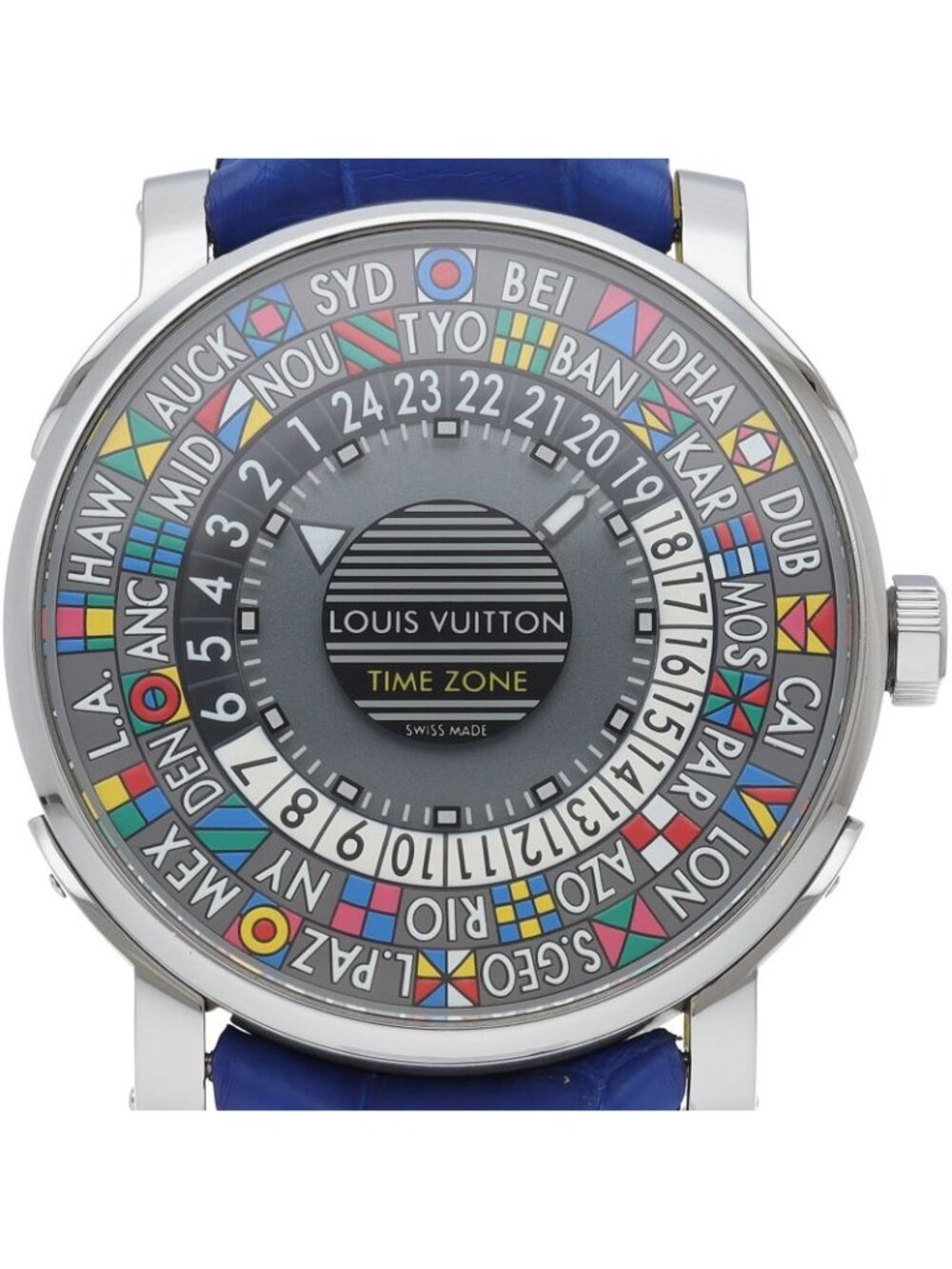 Louis Vuitton Escale Time Zone Watch SS Leather Gray